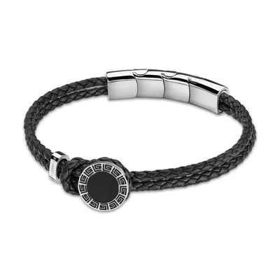 Guy Laroche Marc Gents Stainless-Steel Bracelet With Onyx Black Leather