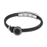 Guy Laroche Marc Gents Stainless-Steel Bracelet With Onyx Black Leather