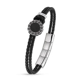 Guy Laroche Marc Gents Stainless-Steel Bracelet With Onyx Black Leather