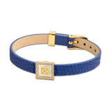 Guy Laroche Eva Ladies Gold-Plated Bracelet With Mother Of Pearl Dark Blue Leather And Crystals