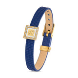 Guy Laroche Eva Ladies Gold-Plated Bracelet With Mother Of Pearl Dark Blue Leather And Crystals