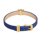 Guy Laroche Eva Ladies Gold-Plated Bracelet With Mother Of Pearl Dark Blue Leather And Crystals