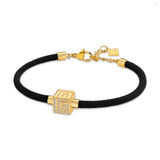 Guy Laroche Aline Gold Plated Black Cord Bracelet with Crystals
