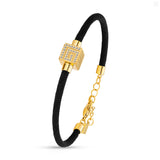 Guy Laroche Aline Gold Plated Black Cord Bracelet with Crystals