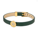 Guy Laroche Diane Gold Plated Green Leather Bracelet With Crystals