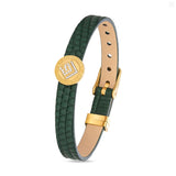 Guy Laroche Diane Gold Plated Green Leather Bracelet With Crystals