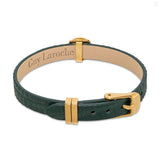 Guy Laroche Diane Gold Plated Green Leather Bracelet With Crystals