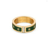 Guy Laroche Grace Gold Plated Ring With Green Enamel & Crystals Size 54