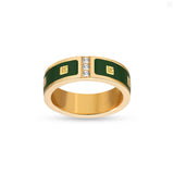 Guy Laroche Grace Gold Plated Ring With Green Enamel & Crystals Size 54