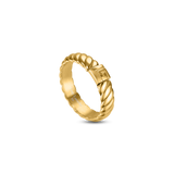 Gold-toned twisted band ring with a square logo detail and 'Guy Laroche' engraved on the inner band.