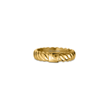 Gold-toned ring with a twisted rope design and a square center element featuring a 'G' logo. 'Guy Laroche' is engraved inside