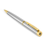 Guy Laroche Romain Stainless Steel Ballpoint Pen with Gold-Plated (GP) Trims & Signature Running Logo