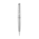 Silver-toned stainless steel pen with a hexagonal etched pattern and a clip engraved with "GUY LAROCHE".