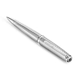 Silver-toned stainless steel pen with a textured honeycomb pattern. Features a smooth clip engraved 'GUY LAROCHE' and a 'G' l
