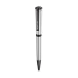 Guy Laroche silver-toned stainless steel ballpoint pen with black gunmetal-toned cap, clip, and tip.