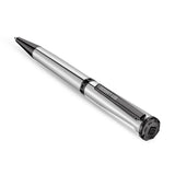 Silver-toned ballpoint pen with black tip, black clip with 'GUY LAROCHE' text, and a faceted black cap end with a 'G' logo.