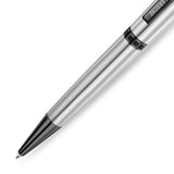 Silver-toned pen with a gunmetal-finished tip. It has a black clip with 'LAROCHE' text and a black band with repeating 'G' lo