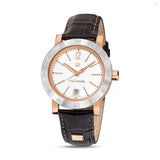 Guy Laroche Alex Gents White Dial Stainless Steel Rose Gold Case With Brown Leather Starp Watch