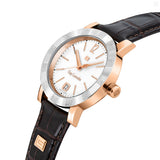 Guy Laroche Alex Gents White Dial Stainless Steel Rose Gold Case With Brown Leather Starp Watch