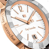Guy Laroche Alex Gents White Dial Stainless Steel Rose Gold Case With Brown Leather Starp Watch