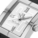 Guy Laroche Camille Gents White Dial Stainless Steel Black Teather Starp Watch
