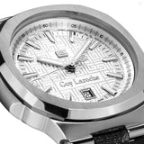 Guy Laroche Charlie Gents White Dial Stainless Steel Case Black Leather Strap Watch
