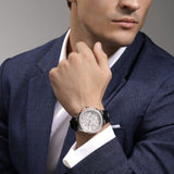 Guy Laroche Charlie  Gents Chronograph Watch with White Textured Dial and Black Leather Strap