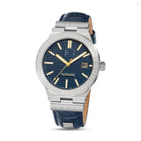 Guy Laroche Sacha Gents Blue Dial Stainless Steel Case Blue Leather Strap Watch