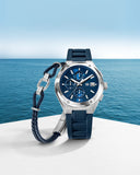 Guy Laroche Ren Men's Chronograph Watch & Braided Bracelet Gift Set – Navy Blue & Brushed Stainless Steel