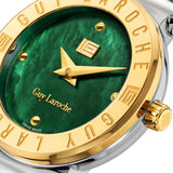 Guy Laroche Betty Ladies Breen Dial Stainless Steel Gold Plated Case Green Leather Strap Watch