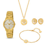 Guy Laroche Sacha Ladies Watch Set with Gold-Plated Bracelet, Necklace, and Earrings
