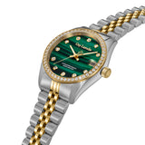 Guy Laroche Rosalie Women's Two-Tone Gold Watch with Green Malachite Pattern Dial & Stone-Set Bezel