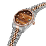 Guy Laroche Rosalie Women's Two-Tone Rose Gold Watch with Natural Tiger's Eye Dial & Stone-Set Bezel