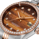 Guy Laroche Rosalie Women's Two-Tone Rose Gold Watch with Natural Tiger's Eye Dial & Stone-Set Bezel