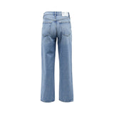 AGOLDE light blue high-waisted straight leg jeans with a vintage wash and button fly.