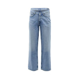 AGOLDE light blue high-waisted straight leg jeans with a vintage wash and button fly.