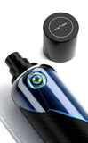 M.INT Gravitation Eau de Parfum 75ml bottle with black luxury box packaging and blue wave accents, presenting a bold and contemporary fragrance design, Exclusive Online.