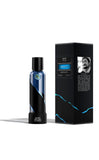 M.INT Gravitation Eau de Parfum 75ml bottle with black luxury box packaging and blue wave accents, presenting a bold and contemporary fragrance design, Exclusive Online.