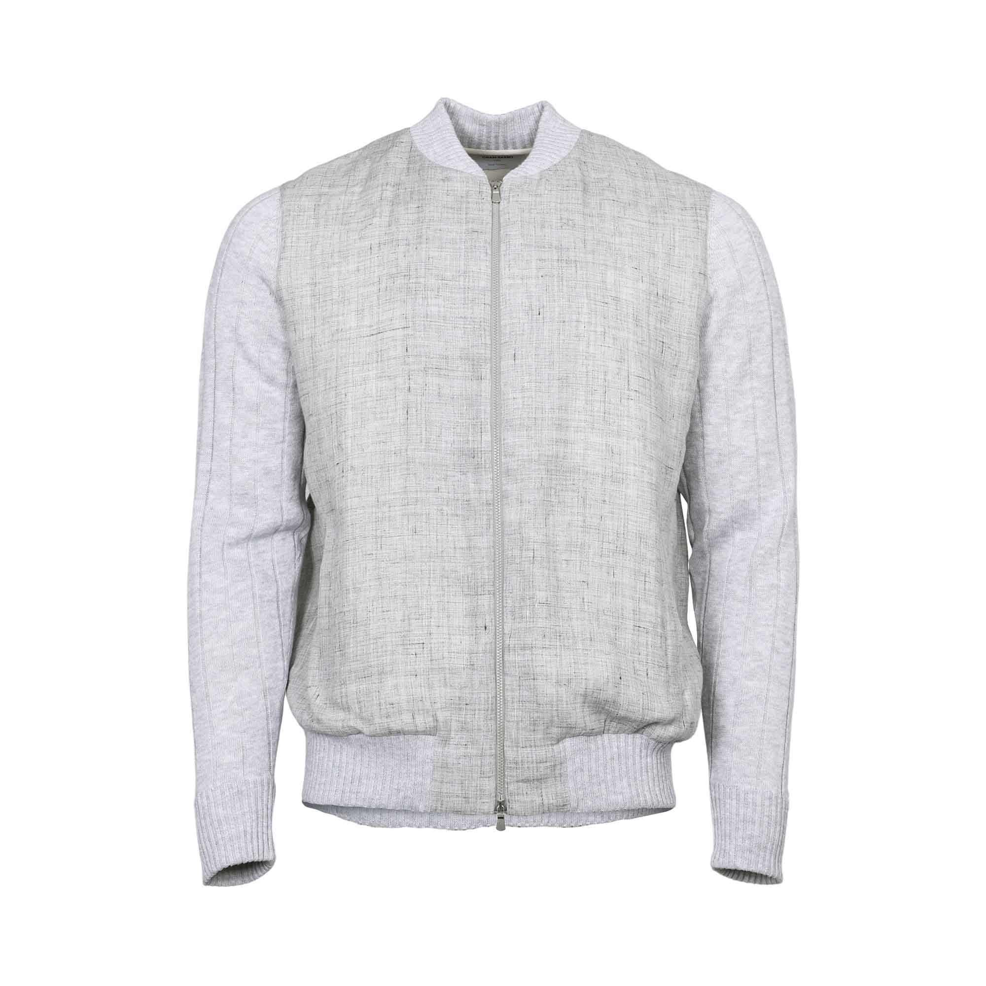 Gran Sasso Men's Grey Mixed-Material Zip-Up Bomber Jacket | All Clothing | Coats & Jackets | departure-to-desk | Men | Men Jackets | Mens | Mens Fashion | new-season-2025