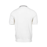 Gran Sasso Men's White Ribbed Knit Polo Shirt with Striped Trim