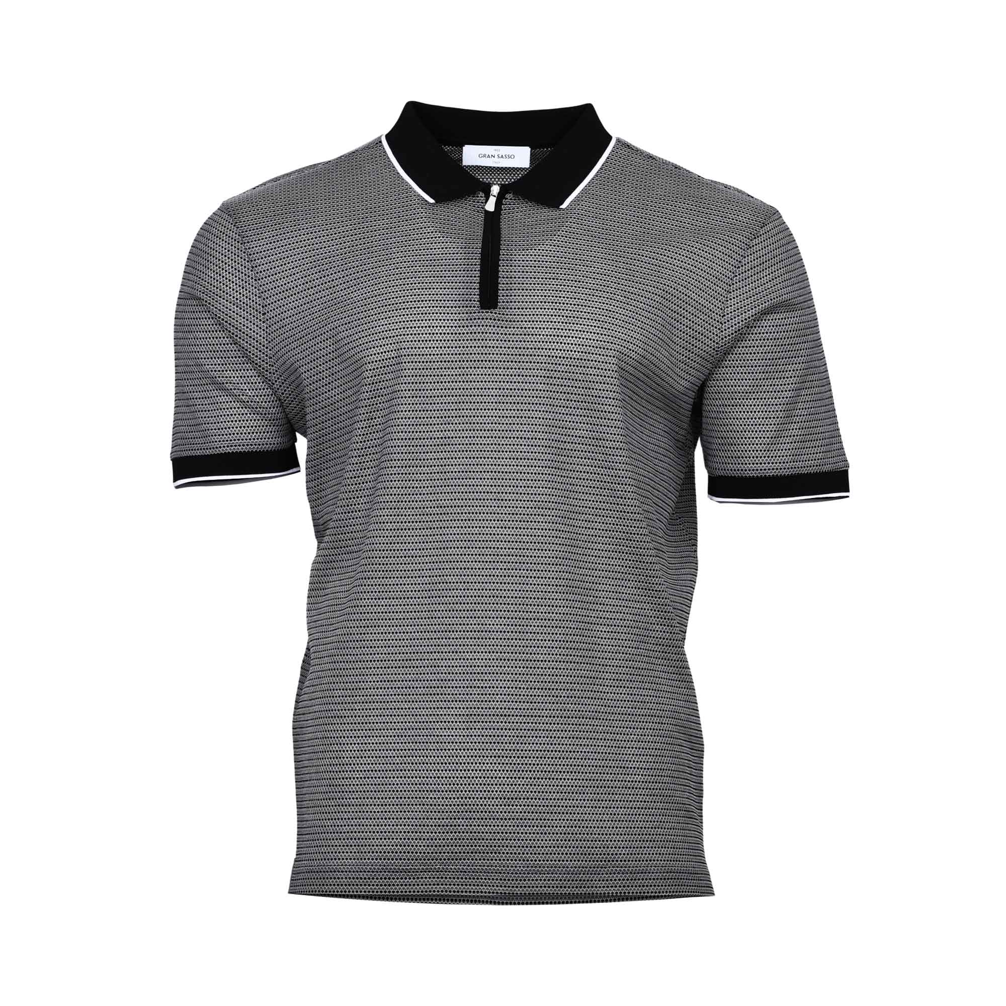 Gran Sasso Men's Patterned Knit Zip Polo Shirt - (Available in Black & Brown) | All Clothing | departure-to-desk | Men | Men's Polo Shirt | Mens | Mens Fashion | new-season-2025 | Polo shirt | Polo T-shirt