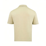 Light beige short-sleeved polo shirt with a textured knit fabric and a collar.