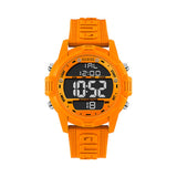 Guess Digital Watch Orange Plastic Case With Black Digital Dial And Orange Guess Logo Silicone Strap