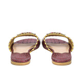 Rear view of GAIA Maron embossed leather slide sandals displaying the low heel structure from BLUE SALON.