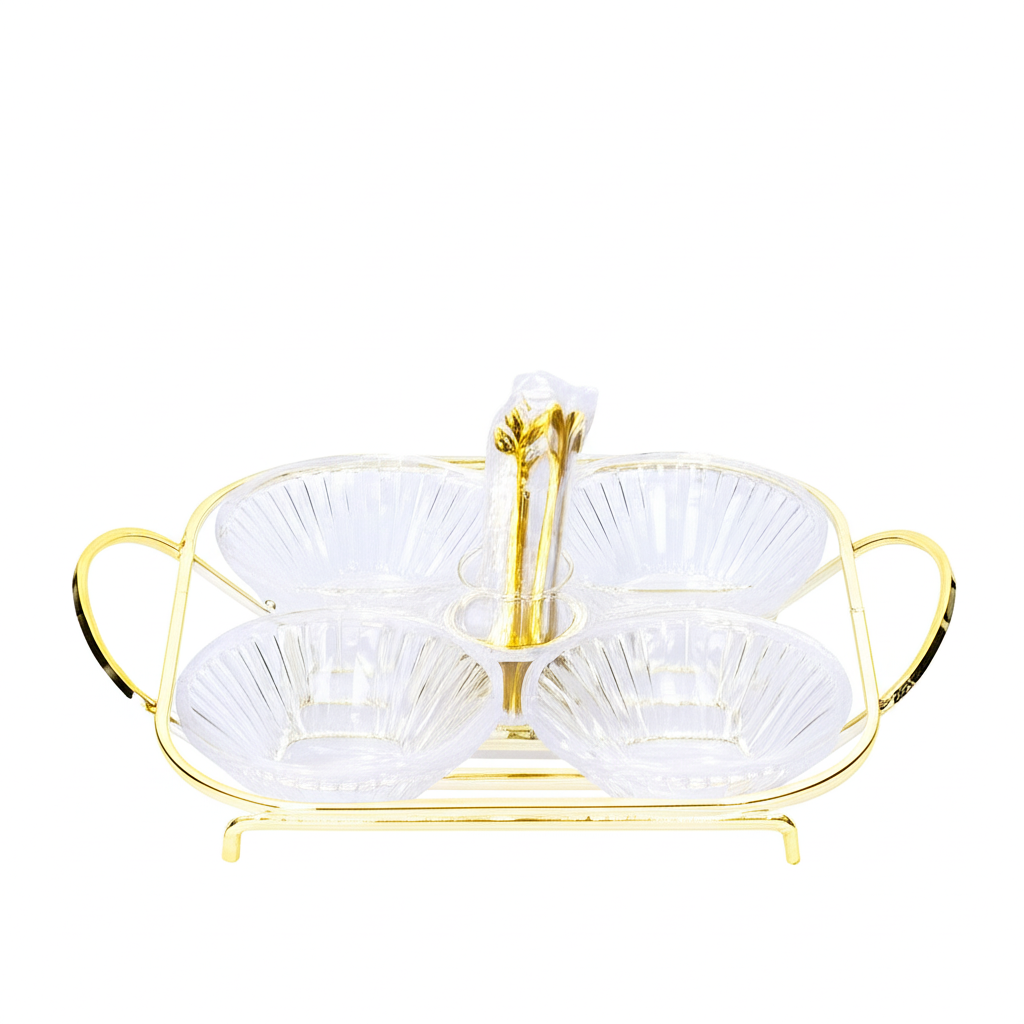 Ele 4PM Elegant Four-Compartment Nuts Stand Serving Set with Utensil Holder (Available in Gold and Silver) | Cookie Stand | Home and Furniture Home | Home and Furniture Home Table Top | Tray | Trays Ele 4PM Elegant Four-Compartment Nuts Stand Serving Set with Utensil Holder (Available in Gold and Silver) | Cookie Stand | Home and Furniture Home | Home and Furniture Home Table Top | Tray | Trays