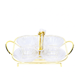 Ele 4PM Elegant Four-Compartment Nuts Stand Serving Set with Utensil Holder (Available in Gold and Silver)