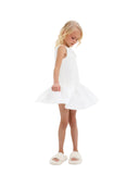 Side View of KATEES kids Girls' White Puff Skirt Mini Dress – 100% Cotton.