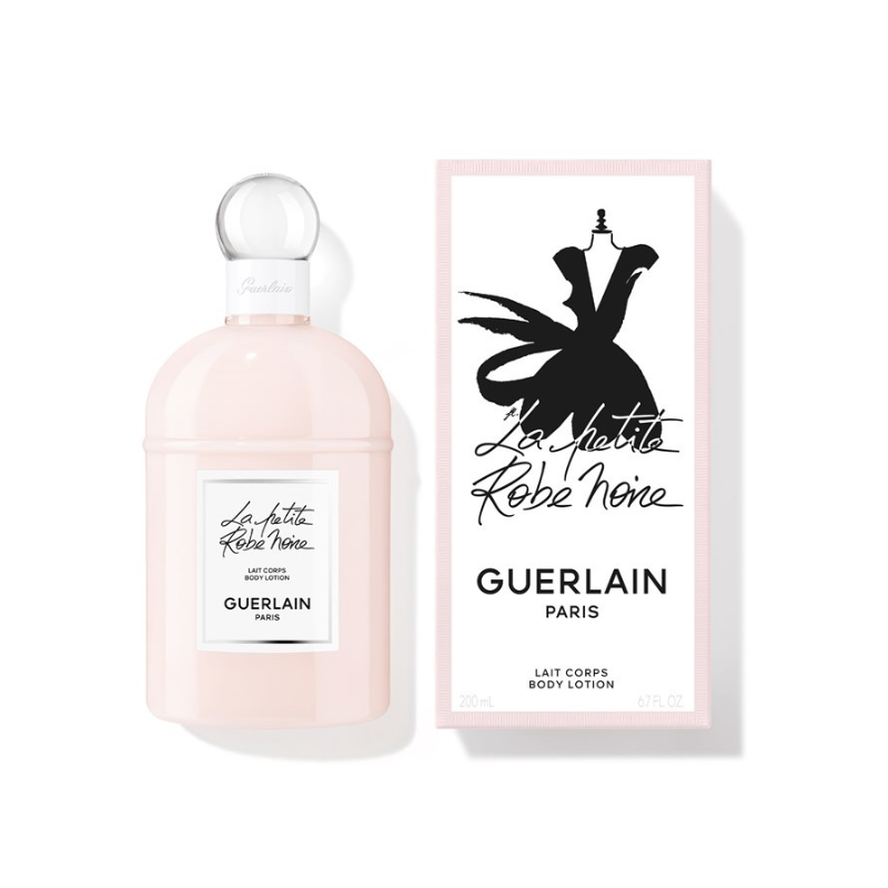 Guerlain La Petite Robe Noire Body Lotion - 200ml Guerlain body lotion bottle and packaging on a white background