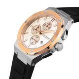 Saint Honore New Haussman Gents White Dial Stainless Steel Silver Rose Gold Case Black Silicon Strap Watch