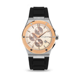 Saint Honore New Haussman Gents White Dial Stainless Steel Silver Rose Gold Case Black Silicon Strap Watch